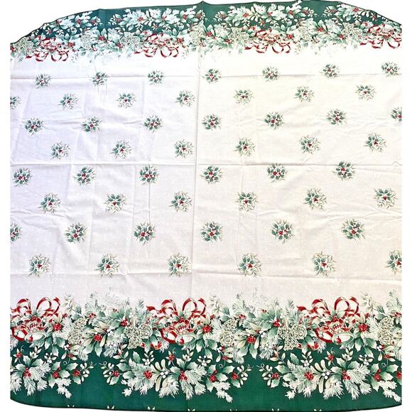 Christmas Tablecloth Holly Berry Bells Ornaments Greenery Cotton Blend Oval - Picture 6 of 9